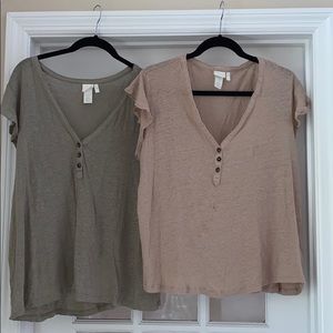 Set of 2 H&M linen flutter sleeve tops